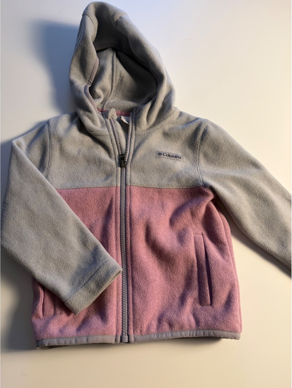 Columbia Kids' Two-Tone Pink and Gray Fleece Hoodie Jacket XS
